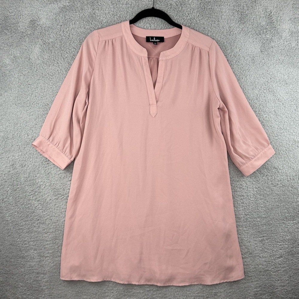 Lulus High Line Pink Mini Shift Dress Chiffon Small Tunic Top Split Neck Small